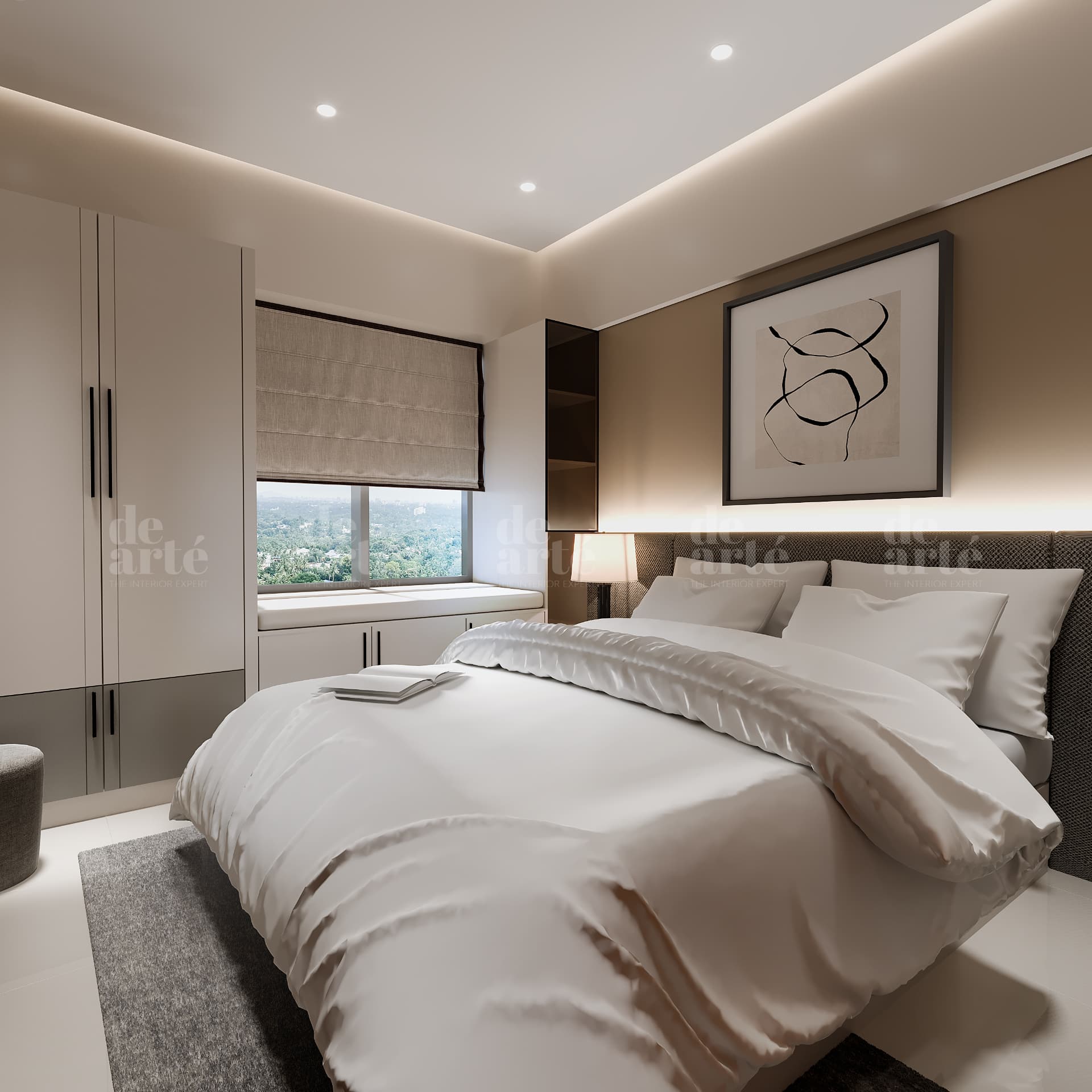 Nishanth project in Trivandrum — alternate bedroom view with window and wardrobe