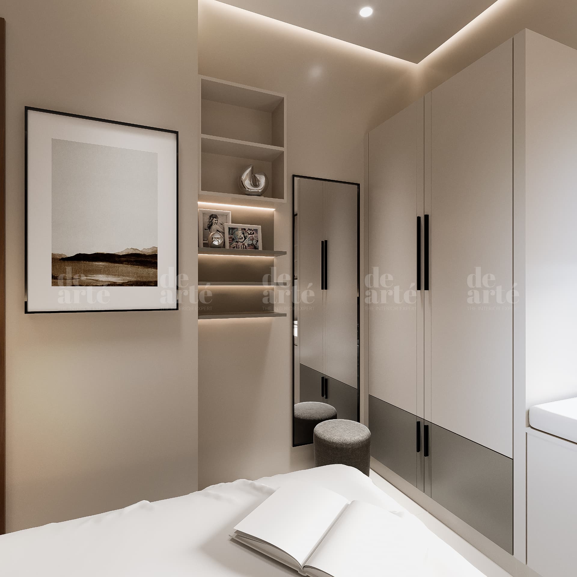 Nishanth project in Trivandrum — bedroom wardrobes and illuminated display shelves