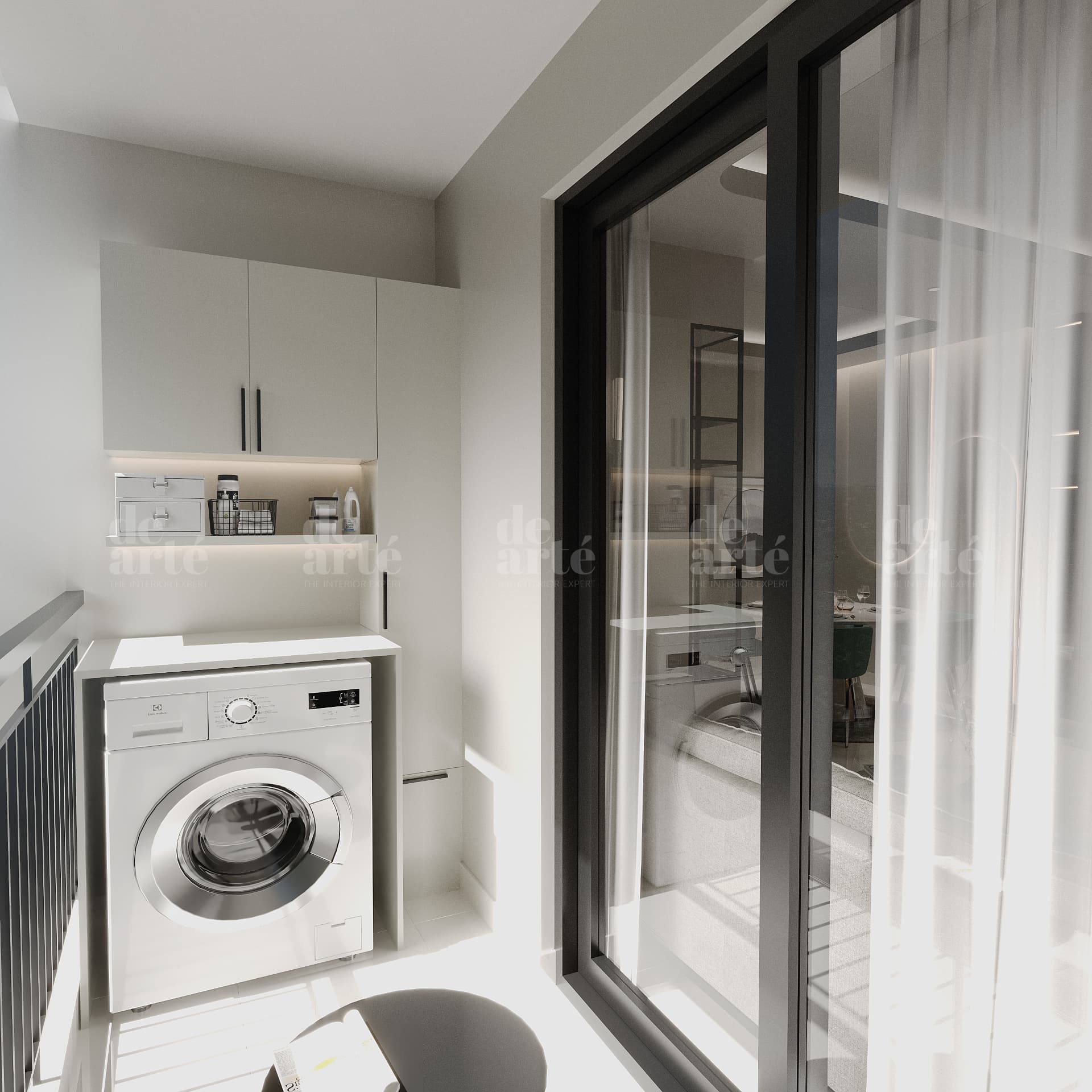 Nishanth project in Trivandrum — utility space with washing machine and storage