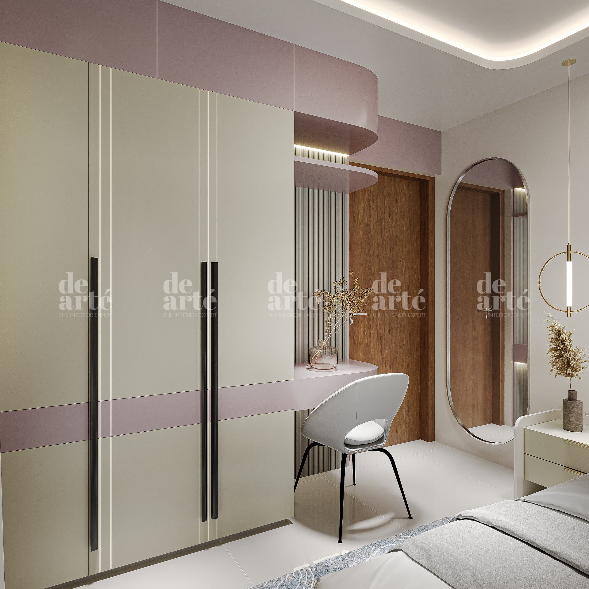 Mr. Hareesh project in Trivandrum — bedroom with wardrobe and dressing desk