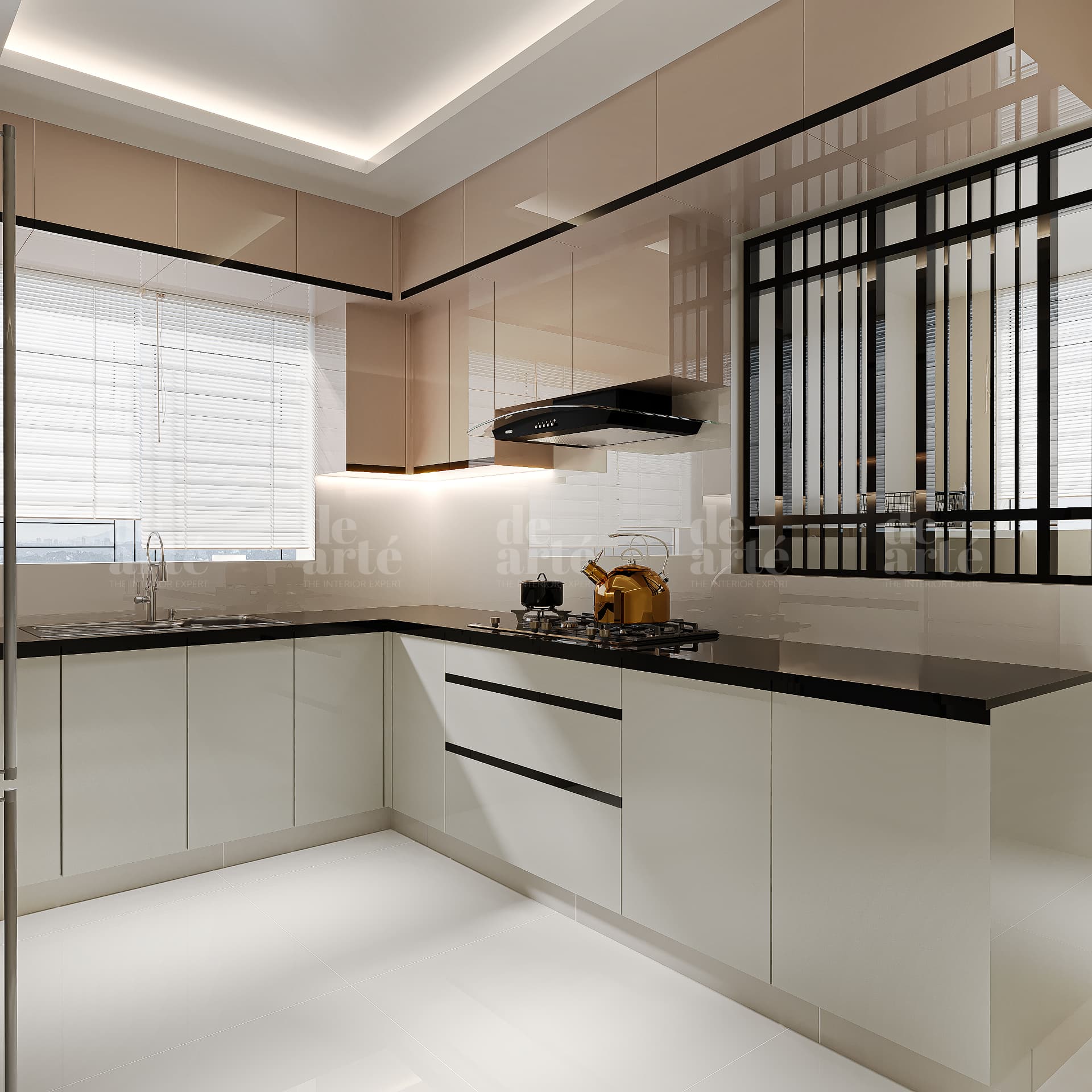 Mr. Hareesh project in Trivandrum — kitchen counters and black framed partition