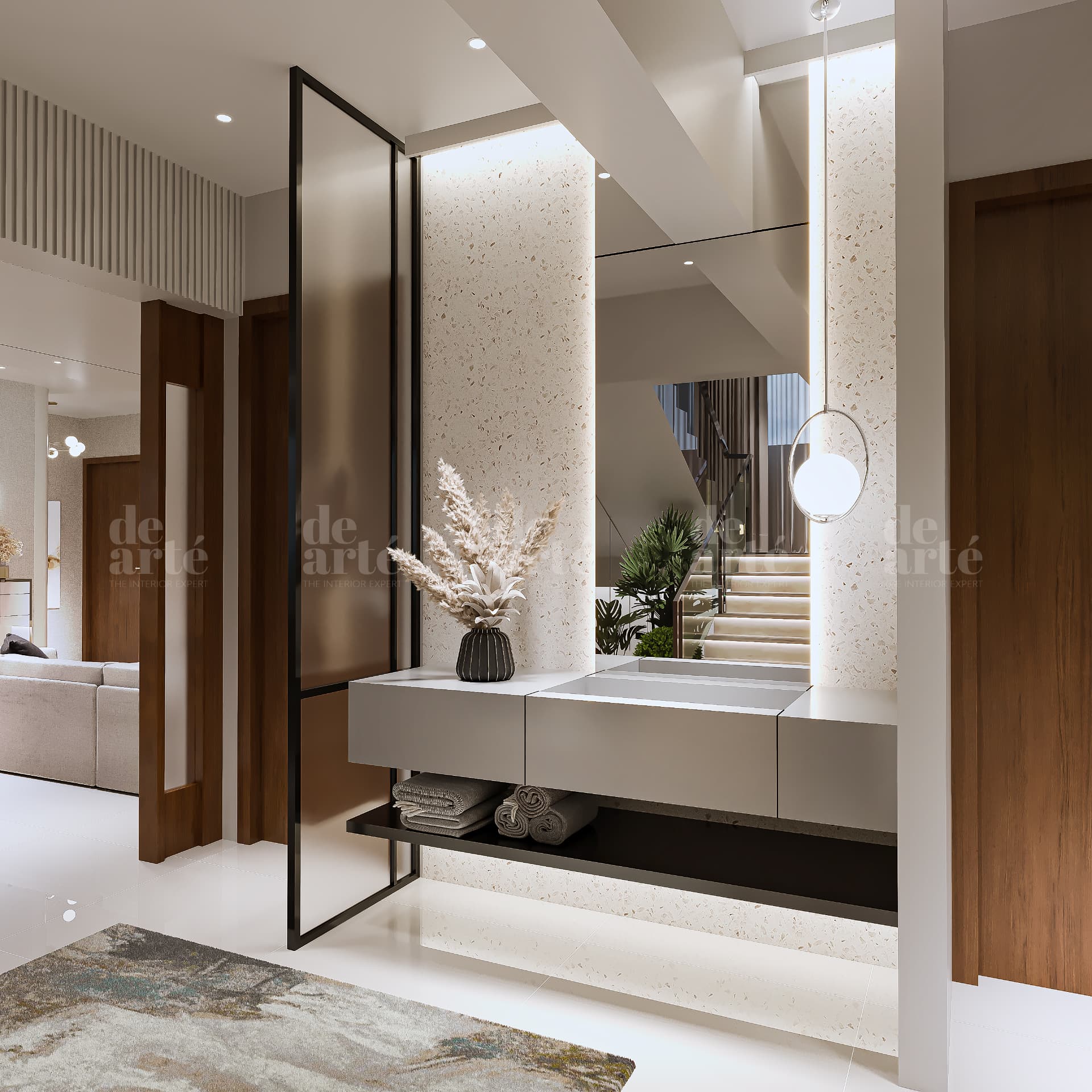 Binu project in Anayara — entryway console and full-height mirror