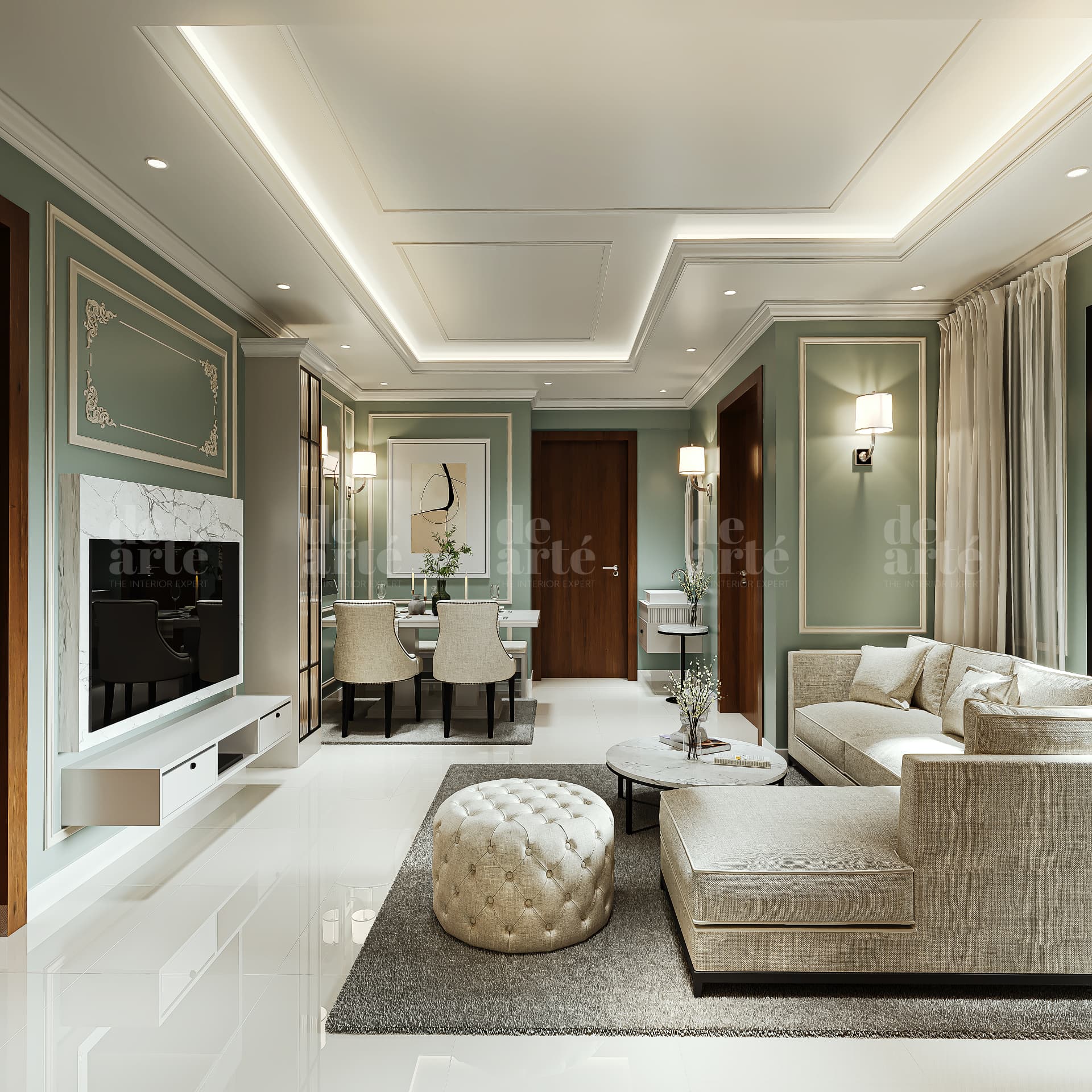 Nanda project in Trivandrum — green panelled living room