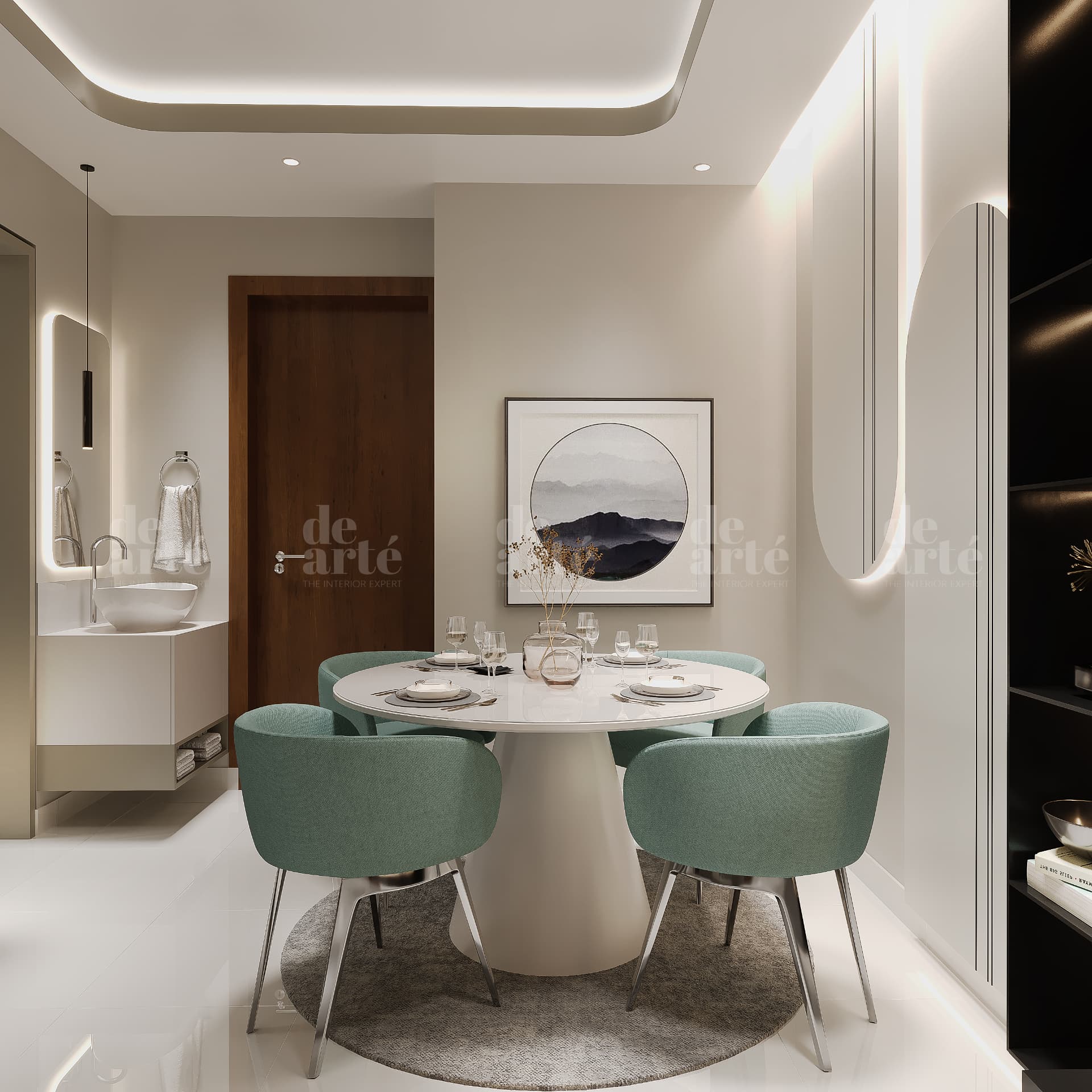 Nishanth project in Trivandrum — dining area with green chairs