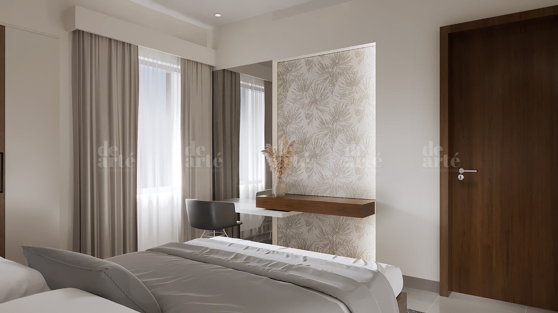 Nikitha project in Trivandrum — alternate bedroom view with bedside lighting