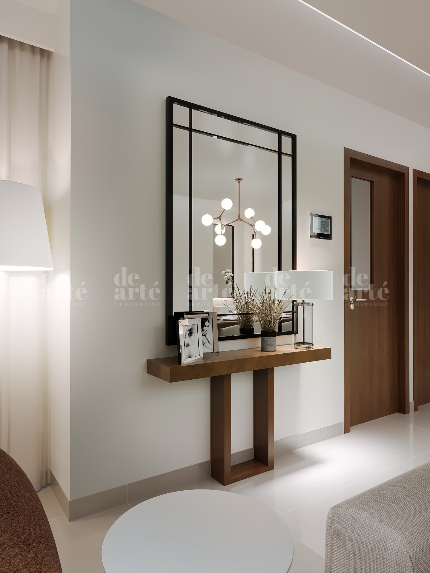 Nikitha project in Trivandrum — bedroom dressing table with mirror and pendant light