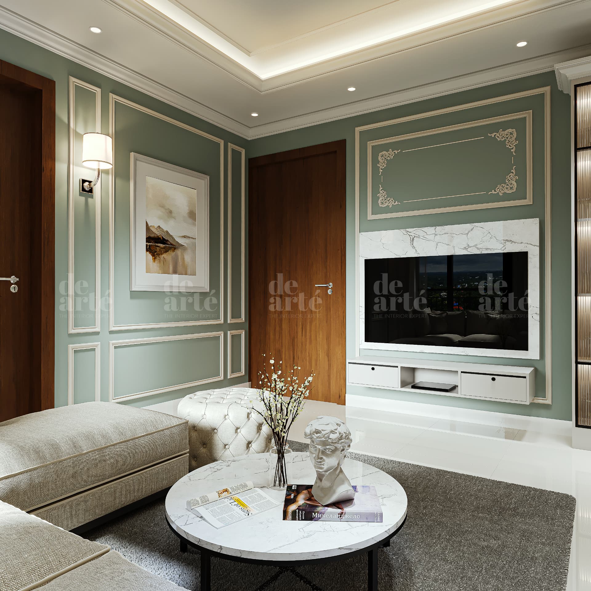 Nanda project in Trivandrum — marble TV wall and coffee table