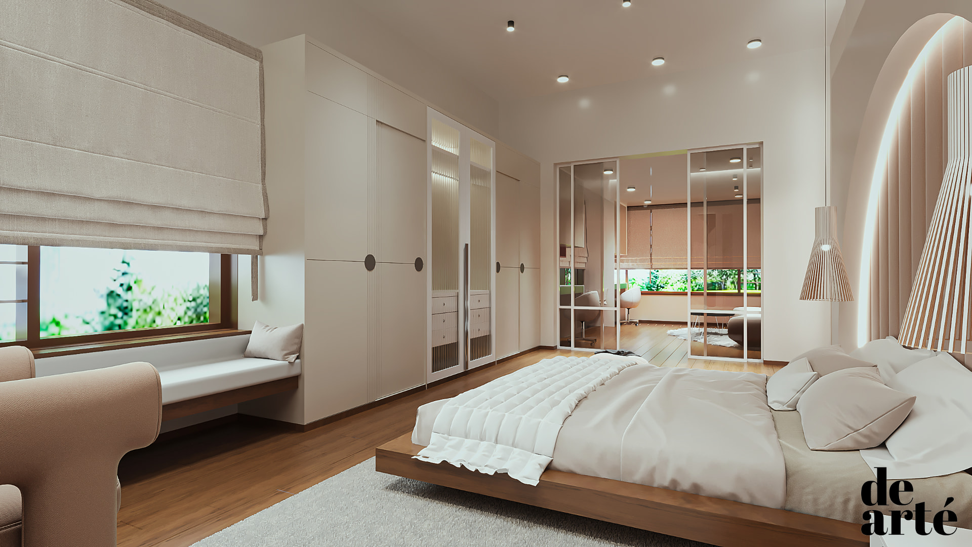 Twin kids' room with bunk beds by de arté